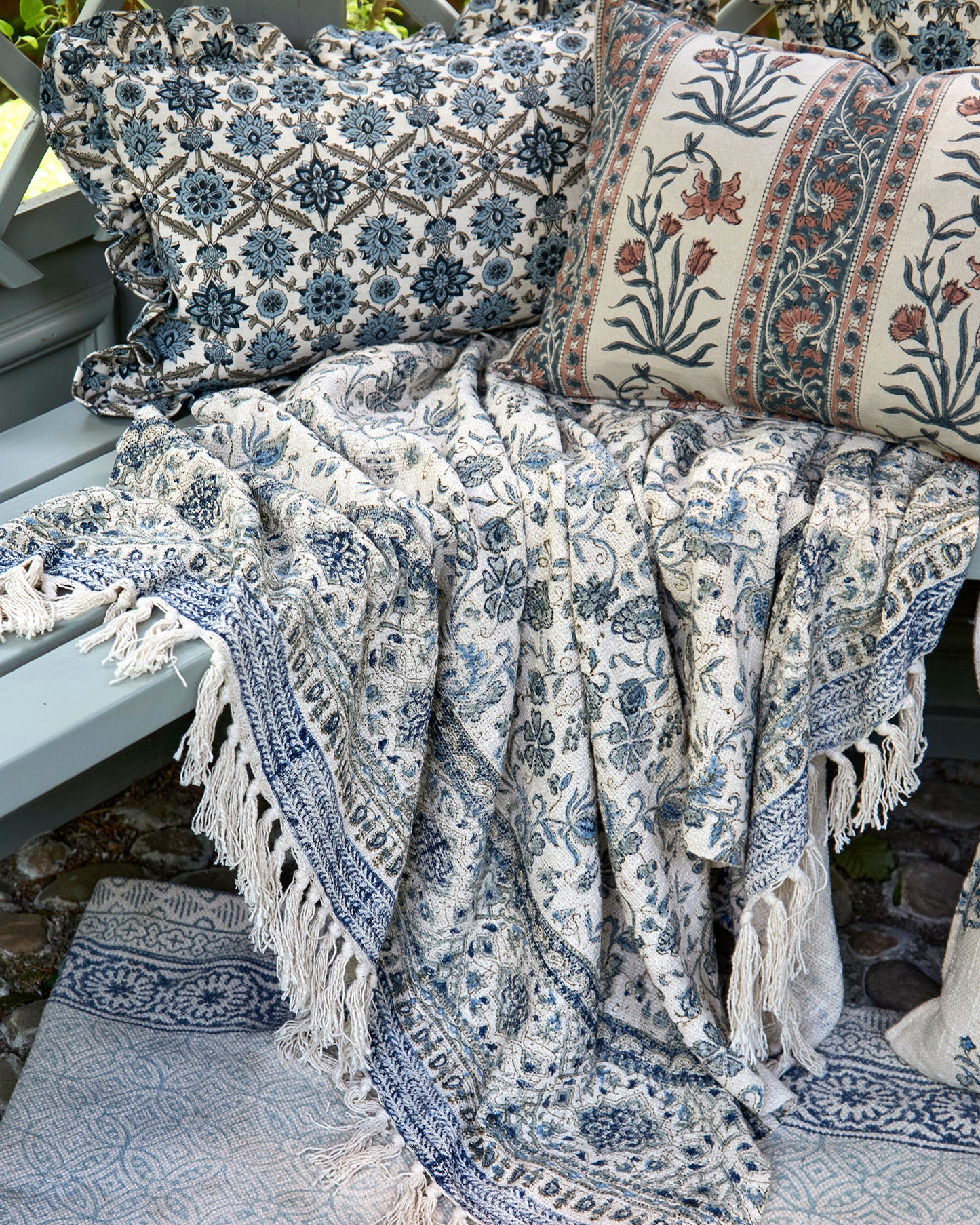 Hand Block Printed Throw Ink Blue