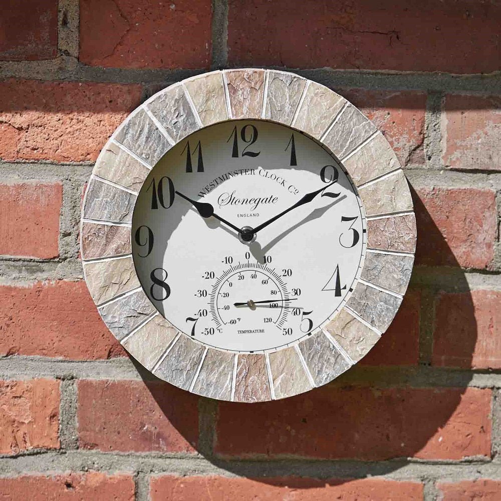 10In Stonegate Sandstone Wall Clock & Thermometer