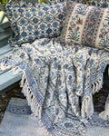 Hand Block Printed Throw Ink Blue