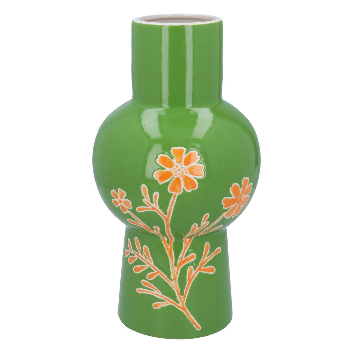 Green W Orange Flowers Ceramic Dec. Vase