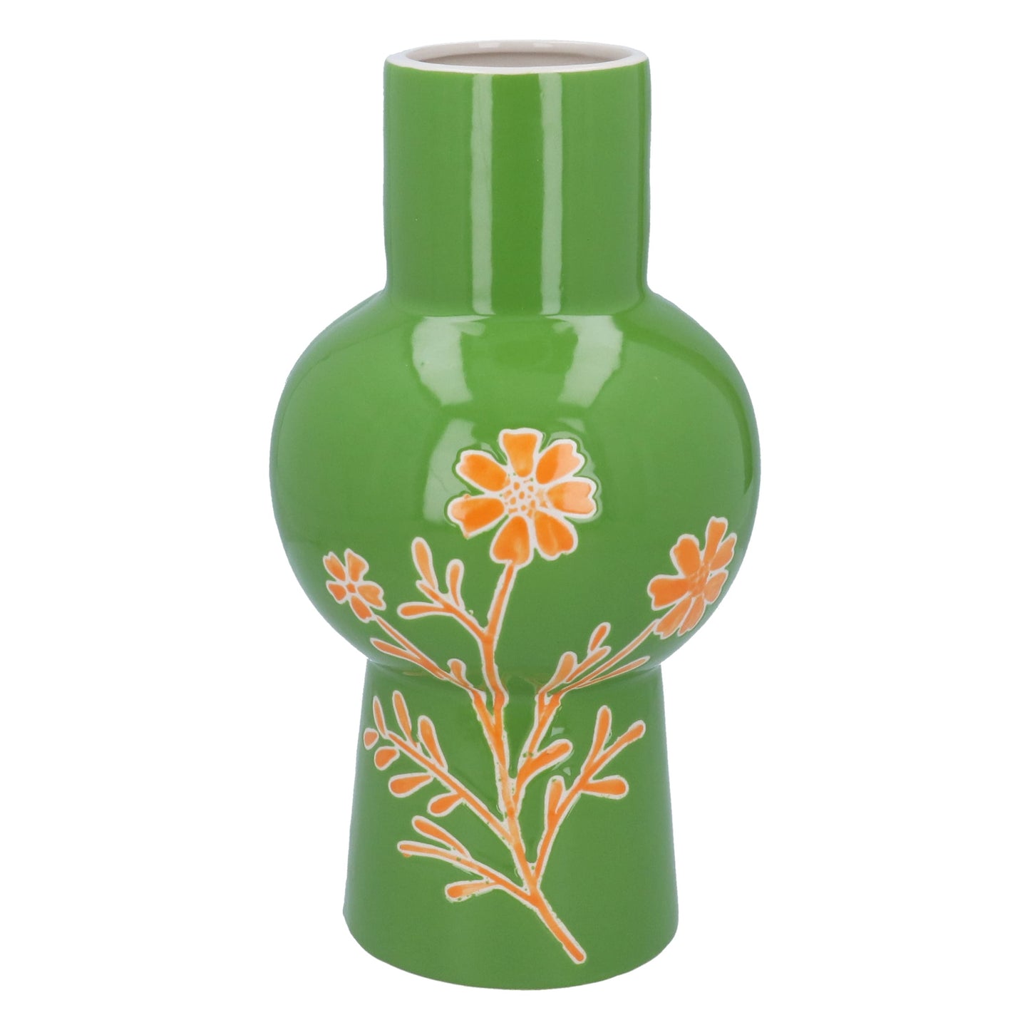 Green W Orange Flowers Ceramic Dec. Vase