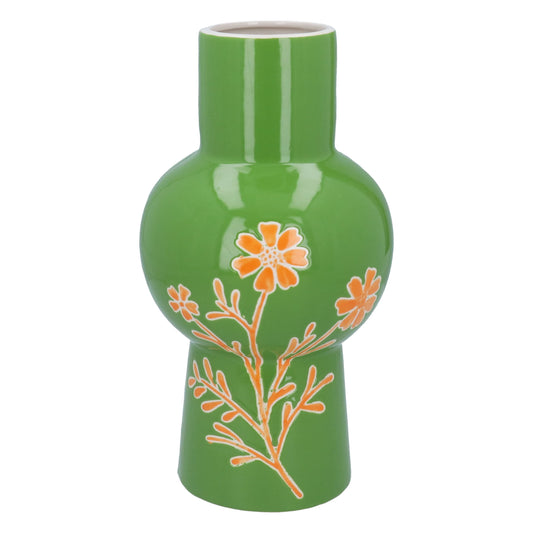 Green W Orange Flowers Ceramic Dec. Vase