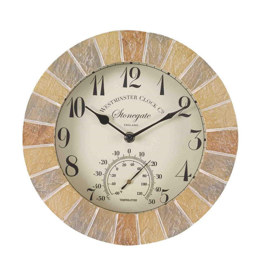 10In Stonegate Sandstone Wall Clock & Thermometer