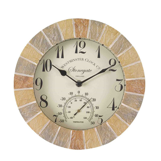 10In Stonegate Sandstone Wall Clock & Thermometer
