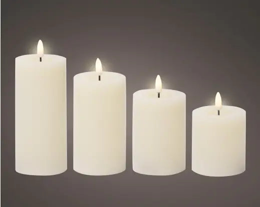LED wick candle wax flat top w pit fire flame effect BO indoor mix