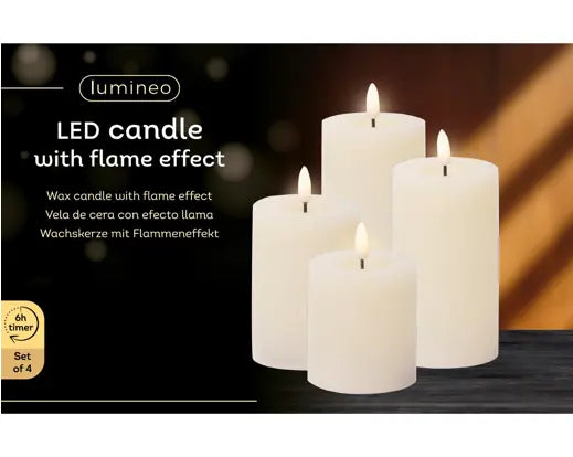 LED wick candle wax flat top w pit fire flame effect BO indoor mix