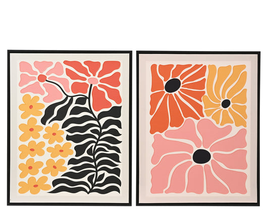 Painting Canvas Vertical Rectangle 3D Relief Black Plastic Frame 2Ass Multi