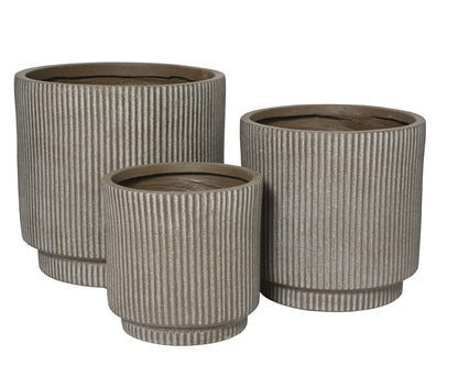 Vince Planter Fibre Clay Round Vertical Ribs
