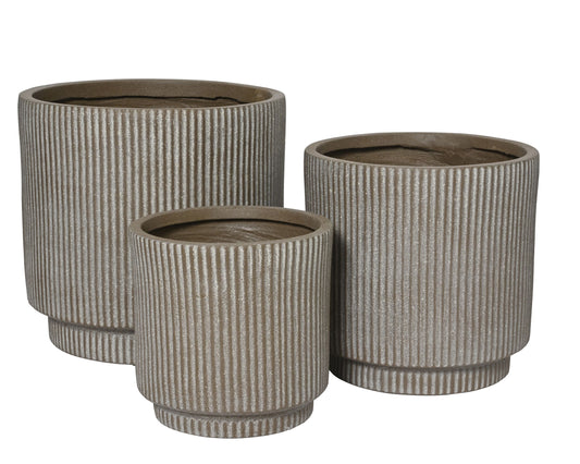 Vince Planter Fibre Clay Round Vertical Ribs