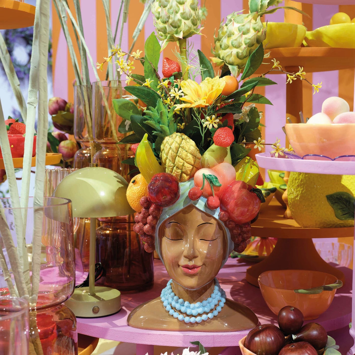 Planter Polyresin Head Fruit On Head Multi