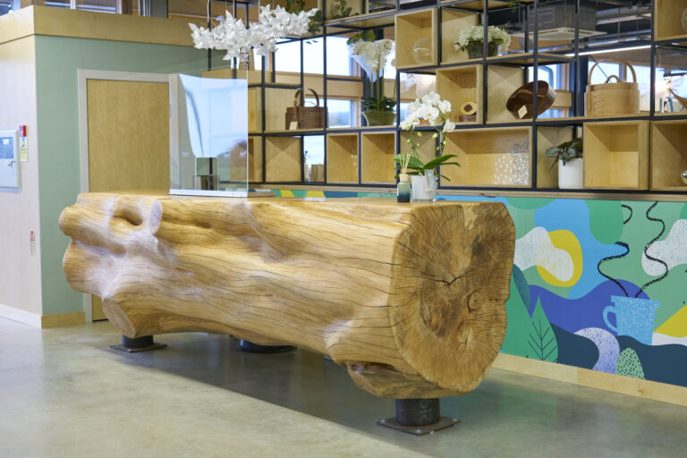 Welcome desk, sustainable wood